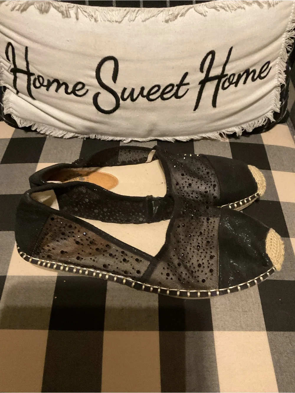 Yellow Box Black Mesh Rhinesone Espadrille Flats Women’s Size 9.5